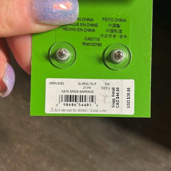 Kate‎ Spade Silver Glitter Stud Earrings - Picture 3 of 3